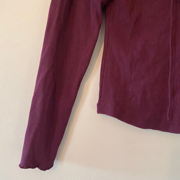Anthropologie Plum Purple Ribbed Ruffle Long Sleeve Shirt Women's size Medium - Picture 5 of 9